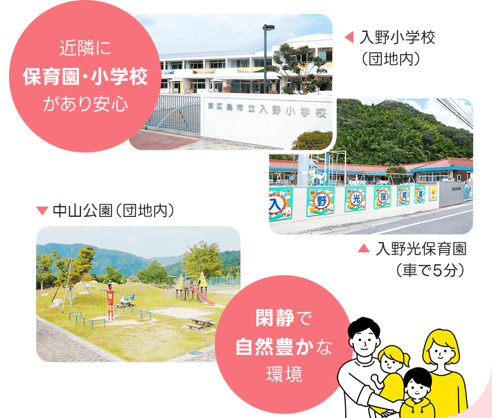 近隣に保育園・小学校があり安心 完成で自然豊かな環境